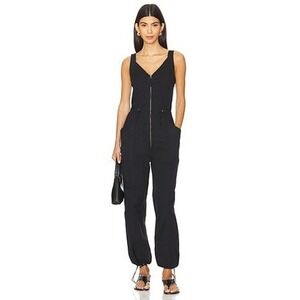 Pistola Womens Black Utility Sleeveless Zip Front Drawstring Jumpsuit Size S